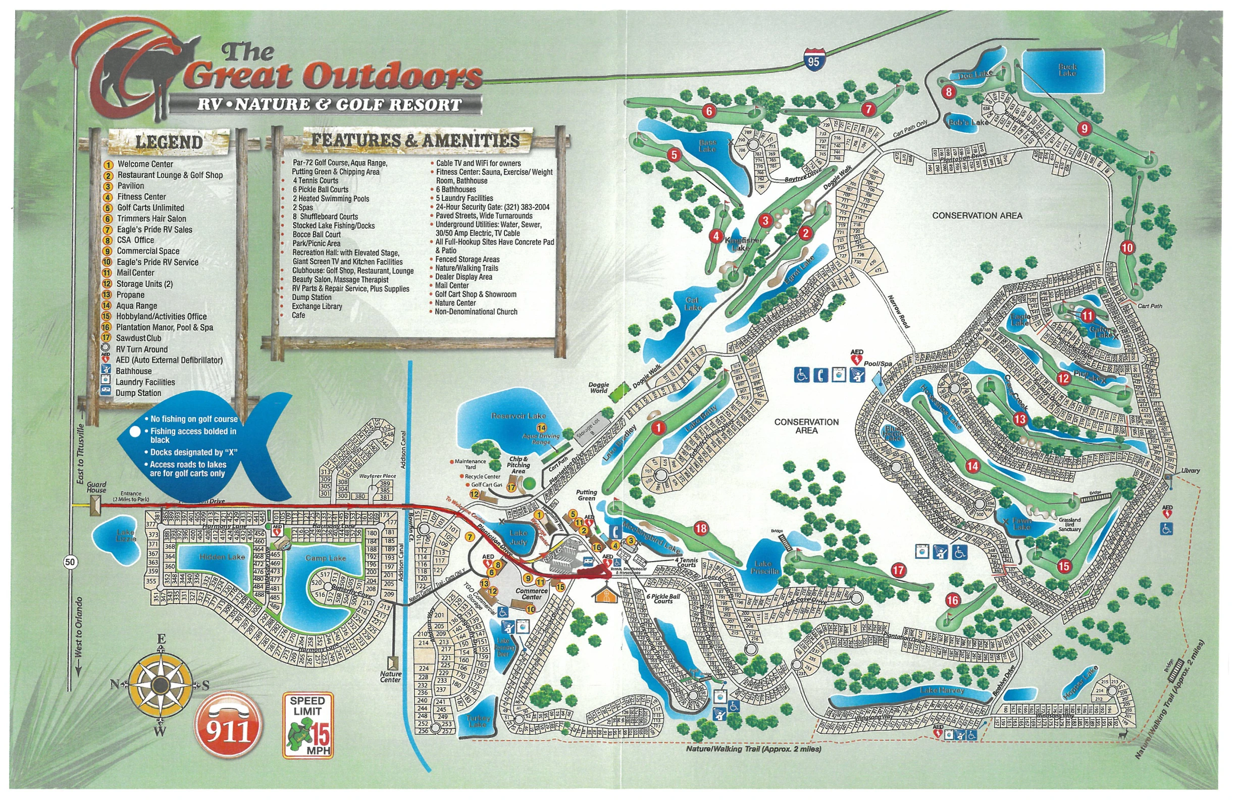 The Great Outdoors community map supplied by Shane Willey. The drawn red line traces the drive from the entrance to designated estate-sale parking at 145 Plantation Drive.